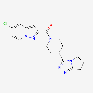 molecular formula C18H19ClN6O B6968556 (5-chloropyrazolo[1,5-a]pyridin-2-yl)-[4-(6,7-dihydro-5H-pyrrolo[2,1-c][1,2,4]triazol-3-yl)piperidin-1-yl]methanone 