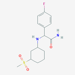 molecular formula C15H21FN2O3S B6968723 2-(4-Fluorophenyl)-2-[(3-methylsulfonylcyclohexyl)amino]acetamide 