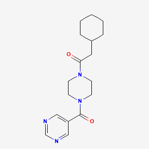 molecular formula C17H24N4O2 B6968733 2-Cyclohexyl-1-[4-(pyrimidine-5-carbonyl)piperazin-1-yl]ethanone 