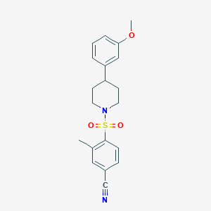 molecular formula C20H22N2O3S B6968736 4-[4-(3-Methoxyphenyl)piperidin-1-yl]sulfonyl-3-methylbenzonitrile 