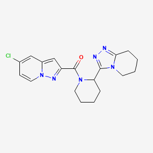 molecular formula C19H21ClN6O B6968801 (5-Chloropyrazolo[1,5-a]pyridin-2-yl)-[2-(5,6,7,8-tetrahydro-[1,2,4]triazolo[4,3-a]pyridin-3-yl)piperidin-1-yl]methanone 