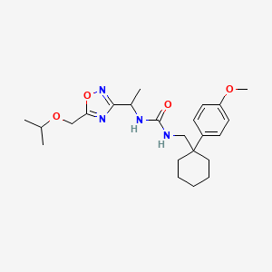 molecular formula C23H34N4O4 B6969086 1-[[1-(4-Methoxyphenyl)cyclohexyl]methyl]-3-[1-[5-(propan-2-yloxymethyl)-1,2,4-oxadiazol-3-yl]ethyl]urea 