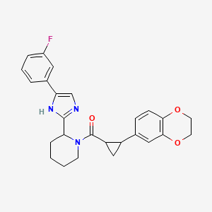 molecular formula C26H26FN3O3 B6969196 [2-(2,3-dihydro-1,4-benzodioxin-6-yl)cyclopropyl]-[2-[5-(3-fluorophenyl)-1H-imidazol-2-yl]piperidin-1-yl]methanone 