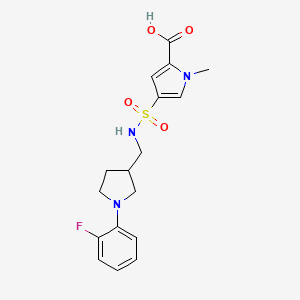 molecular formula C17H20FN3O4S B6969256 4-[[1-(2-Fluorophenyl)pyrrolidin-3-yl]methylsulfamoyl]-1-methylpyrrole-2-carboxylic acid 