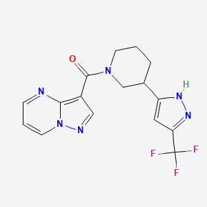 molecular formula C16H15F3N6O B6969266 pyrazolo[1,5-a]pyrimidin-3-yl-[3-[3-(trifluoromethyl)-1H-pyrazol-5-yl]piperidin-1-yl]methanone 