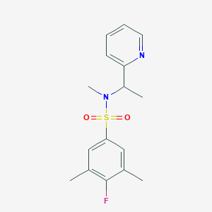 molecular formula C16H19FN2O2S B6969276 4-fluoro-N,3,5-trimethyl-N-(1-pyridin-2-ylethyl)benzenesulfonamide 