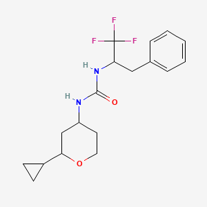 molecular formula C18H23F3N2O2 B6969287 1-(2-Cyclopropyloxan-4-yl)-3-(1,1,1-trifluoro-3-phenylpropan-2-yl)urea 