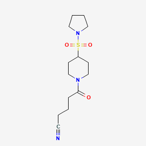 molecular formula C14H23N3O3S B6969301 5-Oxo-5-(4-pyrrolidin-1-ylsulfonylpiperidin-1-yl)pentanenitrile 