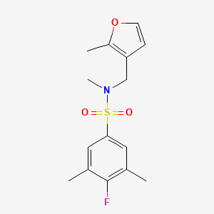 molecular formula C15H18FNO3S B6969329 4-fluoro-N,3,5-trimethyl-N-[(2-methylfuran-3-yl)methyl]benzenesulfonamide 