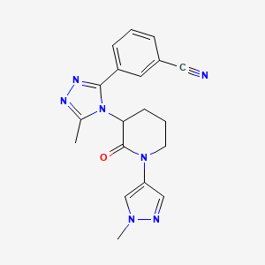 molecular formula C19H19N7O B6969363 3-[5-Methyl-4-[1-(1-methylpyrazol-4-yl)-2-oxopiperidin-3-yl]-1,2,4-triazol-3-yl]benzonitrile 