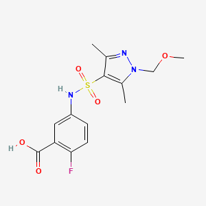 molecular formula C14H16FN3O5S B6969571 2-Fluoro-5-[[1-(methoxymethyl)-3,5-dimethylpyrazol-4-yl]sulfonylamino]benzoic acid 