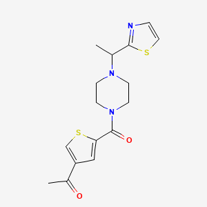 molecular formula C16H19N3O2S2 B6969633 1-[5-[4-[1-(1,3-Thiazol-2-yl)ethyl]piperazine-1-carbonyl]thiophen-3-yl]ethanone 