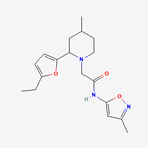 molecular formula C18H25N3O3 B6969755 2-[2-(5-ethylfuran-2-yl)-4-methylpiperidin-1-yl]-N-(3-methyl-1,2-oxazol-5-yl)acetamide 