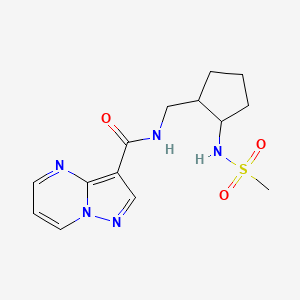 molecular formula C14H19N5O3S B6969763 N-[[2-(methanesulfonamido)cyclopentyl]methyl]pyrazolo[1,5-a]pyrimidine-3-carboxamide 