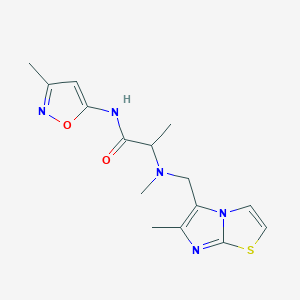 molecular formula C15H19N5O2S B6969849 2-[methyl-[(6-methylimidazo[2,1-b][1,3]thiazol-5-yl)methyl]amino]-N-(3-methyl-1,2-oxazol-5-yl)propanamide 