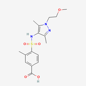 molecular formula C16H21N3O5S B6969868 4-[[1-(2-Methoxyethyl)-3,5-dimethylpyrazol-4-yl]sulfamoyl]-3-methylbenzoic acid 