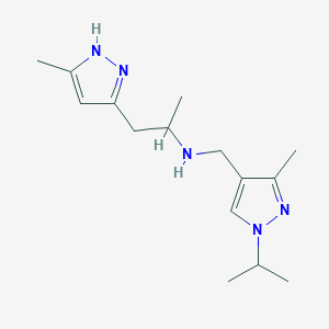 molecular formula C15H25N5 B6969897 N-[(3-methyl-1-propan-2-ylpyrazol-4-yl)methyl]-1-(5-methyl-1H-pyrazol-3-yl)propan-2-amine 