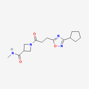 molecular formula C15H22N4O3 B6970162 1-[3-(3-cyclopentyl-1,2,4-oxadiazol-5-yl)propanoyl]-N-methylazetidine-3-carboxamide 