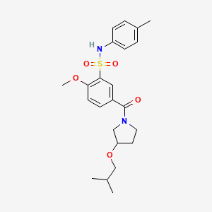 molecular formula C23H30N2O5S B6970168 2-methoxy-N-(4-methylphenyl)-5-[3-(2-methylpropoxy)pyrrolidine-1-carbonyl]benzenesulfonamide 