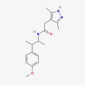 molecular formula C18H25N3O2 B6970315 2-(3,5-dimethyl-1H-pyrazol-4-yl)-N-[3-(4-methoxyphenyl)butan-2-yl]acetamide 