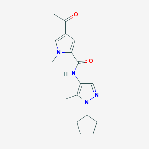 molecular formula C17H22N4O2 B6970509 4-acetyl-N-(1-cyclopentyl-5-methylpyrazol-4-yl)-1-methylpyrrole-2-carboxamide 