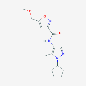 molecular formula C15H20N4O3 B6970524 N-(1-cyclopentyl-5-methylpyrazol-4-yl)-5-(methoxymethyl)-1,2-oxazole-3-carboxamide 