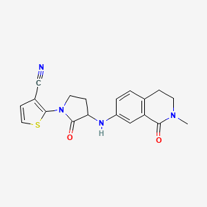 molecular formula C19H18N4O2S B6970756 2-[3-[(2-Methyl-1-oxo-3,4-dihydroisoquinolin-7-yl)amino]-2-oxopyrrolidin-1-yl]thiophene-3-carbonitrile 