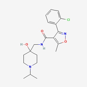 molecular formula C20H26ClN3O3 B6970825 3-(2-chlorophenyl)-N-[(4-hydroxy-1-propan-2-ylpiperidin-4-yl)methyl]-5-methyl-1,2-oxazole-4-carboxamide 