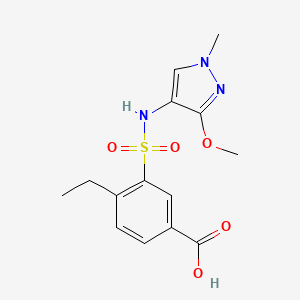 molecular formula C14H17N3O5S B6970946 4-Ethyl-3-[(3-methoxy-1-methylpyrazol-4-yl)sulfamoyl]benzoic acid 