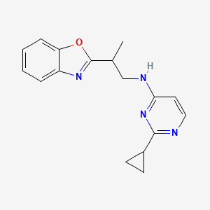 molecular formula C17H18N4O B6971048 N-[2-(1,3-benzoxazol-2-yl)propyl]-2-cyclopropylpyrimidin-4-amine 