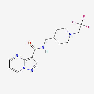 molecular formula C15H18F3N5O B6971095 N-[[1-(2,2,2-trifluoroethyl)piperidin-4-yl]methyl]pyrazolo[1,5-a]pyrimidine-3-carboxamide 