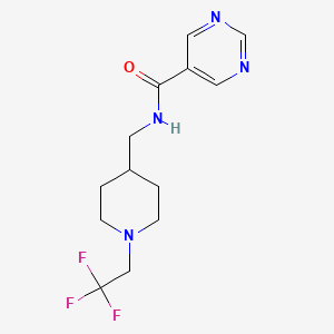 molecular formula C13H17F3N4O B6971108 N-[[1-(2,2,2-trifluoroethyl)piperidin-4-yl]methyl]pyrimidine-5-carboxamide 