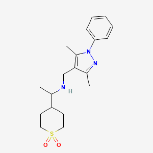 molecular formula C19H27N3O2S B6971147 N-[(3,5-dimethyl-1-phenylpyrazol-4-yl)methyl]-1-(1,1-dioxothian-4-yl)ethanamine 