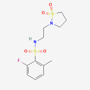 molecular formula C12H17FN2O4S2 B6971262 N-[2-(1,1-dioxo-1,2-thiazolidin-2-yl)ethyl]-2-fluoro-6-methylbenzenesulfonamide 