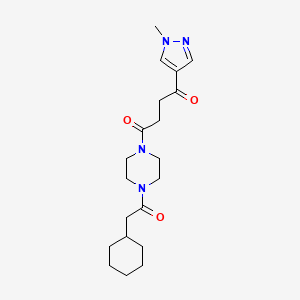 molecular formula C20H30N4O3 B6971269 1-[4-(2-Cyclohexylacetyl)piperazin-1-yl]-4-(1-methylpyrazol-4-yl)butane-1,4-dione 