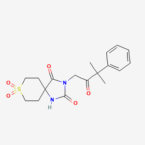 molecular formula C18H22N2O5S B6971301 3-(3-Methyl-2-oxo-3-phenylbutyl)-8,8-dioxo-8lambda6-thia-1,3-diazaspiro[4.5]decane-2,4-dione 