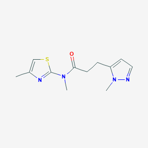 molecular formula C12H16N4OS B6971309 N-methyl-3-(2-methylpyrazol-3-yl)-N-(4-methyl-1,3-thiazol-2-yl)propanamide 