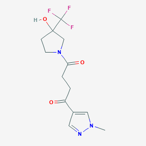 molecular formula C13H16F3N3O3 B6971321 1-[3-Hydroxy-3-(trifluoromethyl)pyrrolidin-1-yl]-4-(1-methylpyrazol-4-yl)butane-1,4-dione 