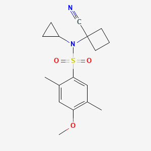 molecular formula C17H22N2O3S B6971367 N-(1-cyanocyclobutyl)-N-cyclopropyl-4-methoxy-2,5-dimethylbenzenesulfonamide 