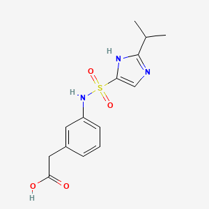 molecular formula C14H17N3O4S B6971390 2-[3-[(2-propan-2-yl-1H-imidazol-5-yl)sulfonylamino]phenyl]acetic acid 