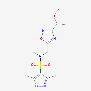 molecular formula C12H18N4O5S B6971419 N-[[3-(1-methoxyethyl)-1,2,4-oxadiazol-5-yl]methyl]-N,3,5-trimethyl-1,2-oxazole-4-sulfonamide 