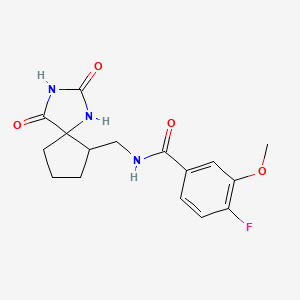 N-[(2,4-dioxo-1,3-diazaspiro[4.4]nonan-9-yl)methyl]-4-fluoro-3-methoxybenzamide