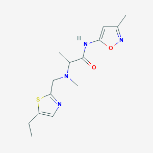 molecular formula C14H20N4O2S B6971473 2-[(5-ethyl-1,3-thiazol-2-yl)methyl-methylamino]-N-(3-methyl-1,2-oxazol-5-yl)propanamide 