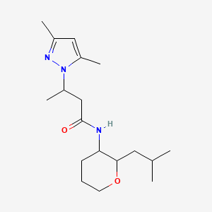 molecular formula C18H31N3O2 B6971505 3-(3,5-dimethylpyrazol-1-yl)-N-[2-(2-methylpropyl)oxan-3-yl]butanamide 