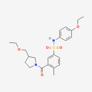 molecular formula C23H30N2O5S B6971562 3-[3-(ethoxymethyl)pyrrolidine-1-carbonyl]-N-(4-ethoxyphenyl)-4-methylbenzenesulfonamide 