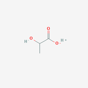 molecular formula C3H6O3<br>C3H6O3<br>CH3CHOHCOOH<br>HC3H5O3 B069716 Hydron;2-hydroxypropanoate CAS No. 163894-00-6