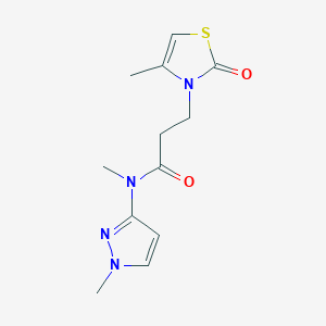 molecular formula C12H16N4O2S B6971705 N-methyl-3-(4-methyl-2-oxo-1,3-thiazol-3-yl)-N-(1-methylpyrazol-3-yl)propanamide 