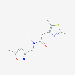 molecular formula C13H17N3O2S B6971847 2-(2,5-dimethyl-1,3-thiazol-4-yl)-N-methyl-N-[(5-methyl-1,2-oxazol-3-yl)methyl]acetamide 