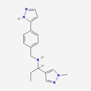 molecular formula C17H21N5 B6972147 1-(1-methylpyrazol-4-yl)-N-[[4-(1H-pyrazol-5-yl)phenyl]methyl]propan-1-amine 