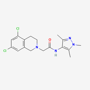 molecular formula C17H20Cl2N4O B6972249 2-(5,7-dichloro-3,4-dihydro-1H-isoquinolin-2-yl)-N-(1,3,5-trimethylpyrazol-4-yl)acetamide 